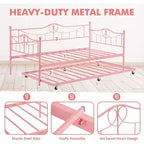 Acekool Twin Metal Daybed with Trundle, Heavy Duty Steel Slats, Headboard, Underbed Storage, Easy Assembly  White