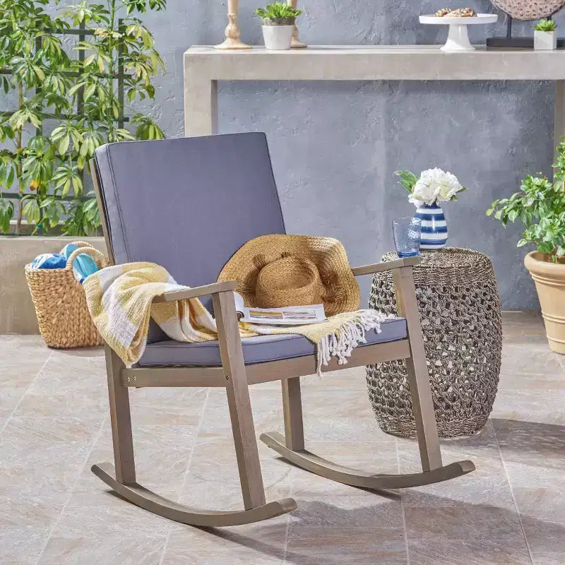 Christopher Knight Home Murad Modern Patio Acacia Wood Rocking Chair with Cushions