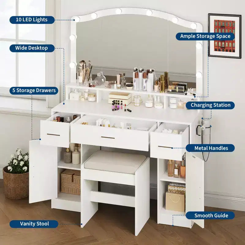 1 Vanity Table with Elegant Design, Spacious Storage, Durable Build, Easy Assembly, and Stylish Finish