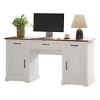 60 Desk with Drawers, Farmhouse Home Office Desk with Storage Cabinets, Wood Workstation Computer Desks for Home, Study, Work
