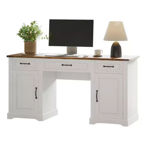 Scrivania da 60 pollici con cassetti, scrivania da ufficio in stile rustico con armadietti, scrivania per computer in legno per casa, studio, lavoro