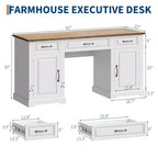 60 Desk with Drawers, Farmhouse Home Office Desk with Storage Cabinets, Wood Workstation Computer Desks for Home, Study, Work