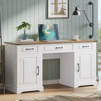 60 Desk with Drawers, Farmhouse Home Office Desk with Storage Cabinets, Wood Workstation Computer Desks for Home, Study, Work