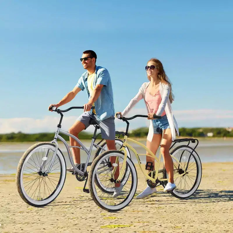 NAYSAYE Bicicletta Beach Cruiser, ruote da 26 pollici, 7 velocità, freno a V, sella comoda, bici da crociera classica retrò, bici da pendolare per donne, uomini, anziani