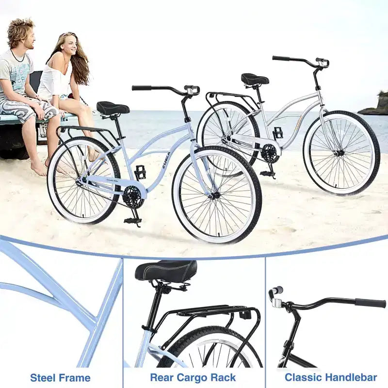 NAYSAYE Bicicletta Beach Cruiser, ruote da 26 pollici, 7 velocità, freno a V, sella comoda, bici da crociera classica retrò, bici da pendolare per donne, uomini, anziani