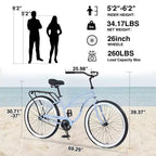 NAYSAYE Bicicletta Beach Cruiser, ruote da 26 pollici, 7 velocità, freno a V, sella comoda, bici da crociera classica retrò, bici da pendolare per donne, uomini, anziani