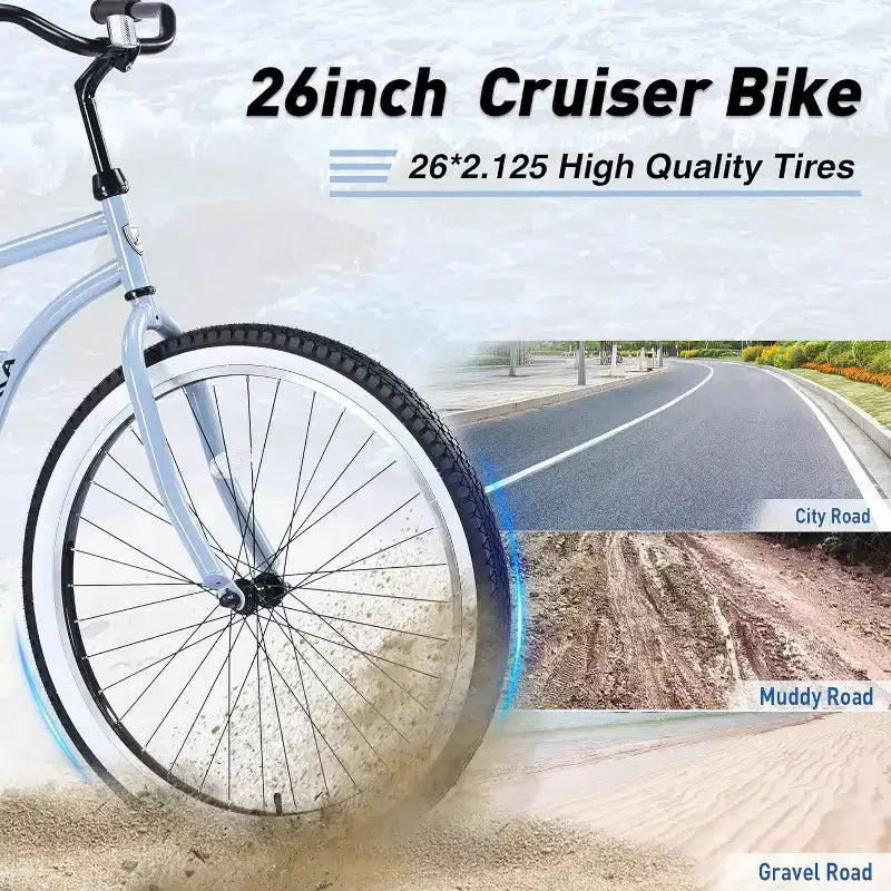 NAYSAYE Bicicletta Beach Cruiser, ruote da 26 pollici, 7 velocità, freno a V, sella comoda, bici da crociera classica retrò, bici da pendolare per donne, uomini, anziani