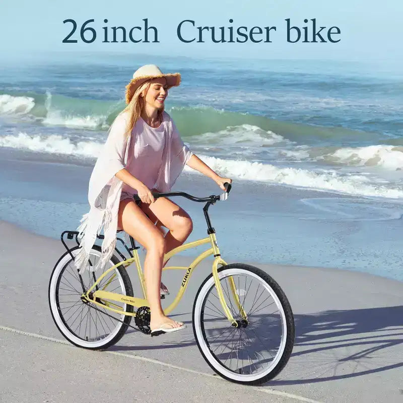 NAYSAYE Bicicletta Single Speed 26 Pollici Beach Cruiser Bici con Telaio in Acciaio per Donna per Passeggiate Rilassate, Giallo, 69.29*25.98*39.37