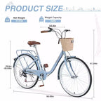 NAYSAYE Bicicletta City Bike a 7 velocità con Cestino, Telaio in Acciaio, per Ragazze per Pendolarismo e Tempo Libero, Blu, 66.93*24.8*41.34