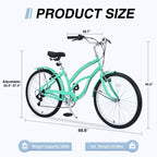 NAYSAYE Bicicletta da Spiaggia da 26 Pollici per Adulti, Bici da Pendolare a 7 velocità con Telaio in Acciaio per Donne per Corse Confortevoli, Verde Menta, 69.6*28.5*40.5