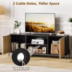Mobile Consolle Multimediale GustoWave 65, Porta TV in Rattan con 2 Ante e Ripiani Aperti per TV da 60-75 Pollici