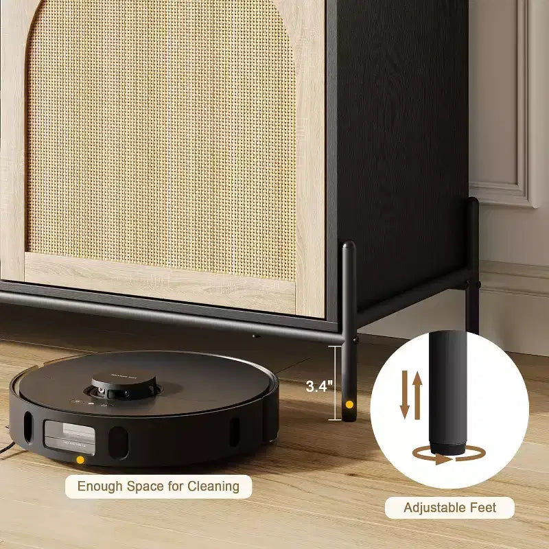 Mobile Consolle Multimediale GustoWave 65, Porta TV in Rattan con 2 Ante e Ripiani Aperti per TV da 60-75 Pollici