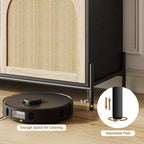 Mobile Consolle Multimediale GustoWave 65, Porta TV in Rattan con 2 Ante e Ripiani Aperti per TV da 60-75 Pollici