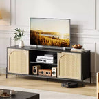 Mobile Consolle Multimediale GustoWave 65, Porta TV in Rattan con 2 Ante e Ripiani Aperti per TV da 60-75 Pollici
