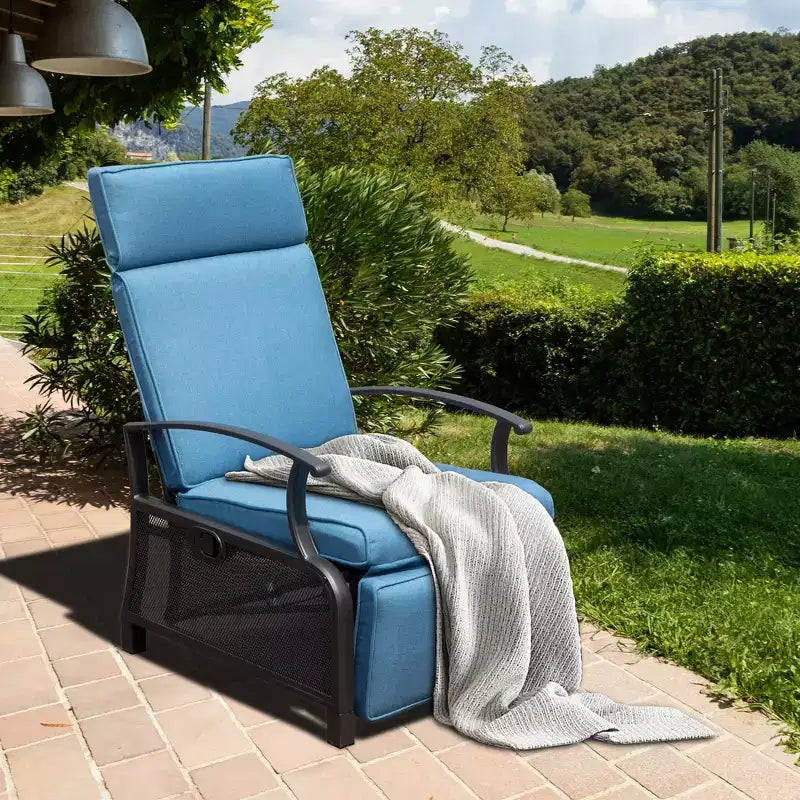 CLIHOME Adjustable Outdoor Patio Lounge Chair,with Flip Table Push Back & Removable Cushions