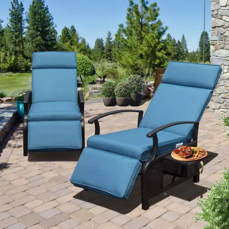 CLIHOME Adjustable Outdoor Patio Lounge Chair,with Flip Table Push Back & Removable Cushions