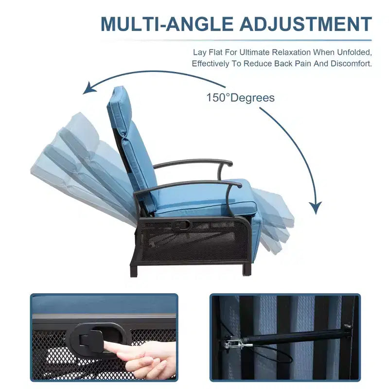 CLIHOME Adjustable Outdoor Patio Lounge Chair,with Flip Table Push Back & Removable Cushions