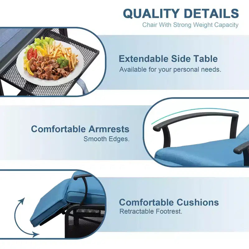 CLIHOME Adjustable Outdoor Patio Lounge Chair,with Flip Table Push Back & Removable Cushions