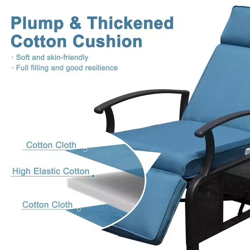 CLIHOME Adjustable Outdoor Patio Lounge Chair,with Flip Table Push Back & Removable Cushions
