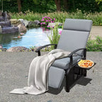 CLIHOME Adjustable Outdoor Patio Lounge Chair,with Flip Table Push Back & Removable Cushions