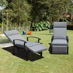 CLIHOME Adjustable Outdoor Patio Lounge Chair,with Flip Table Push Back & Removable Cushions