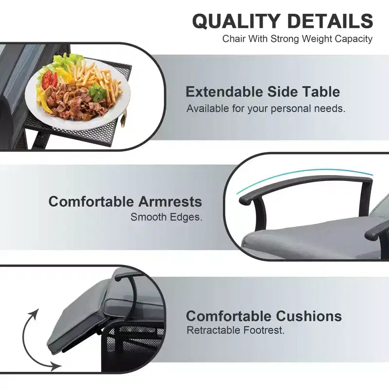 CLIHOME Adjustable Outdoor Patio Lounge Chair,with Flip Table Push Back & Removable Cushions