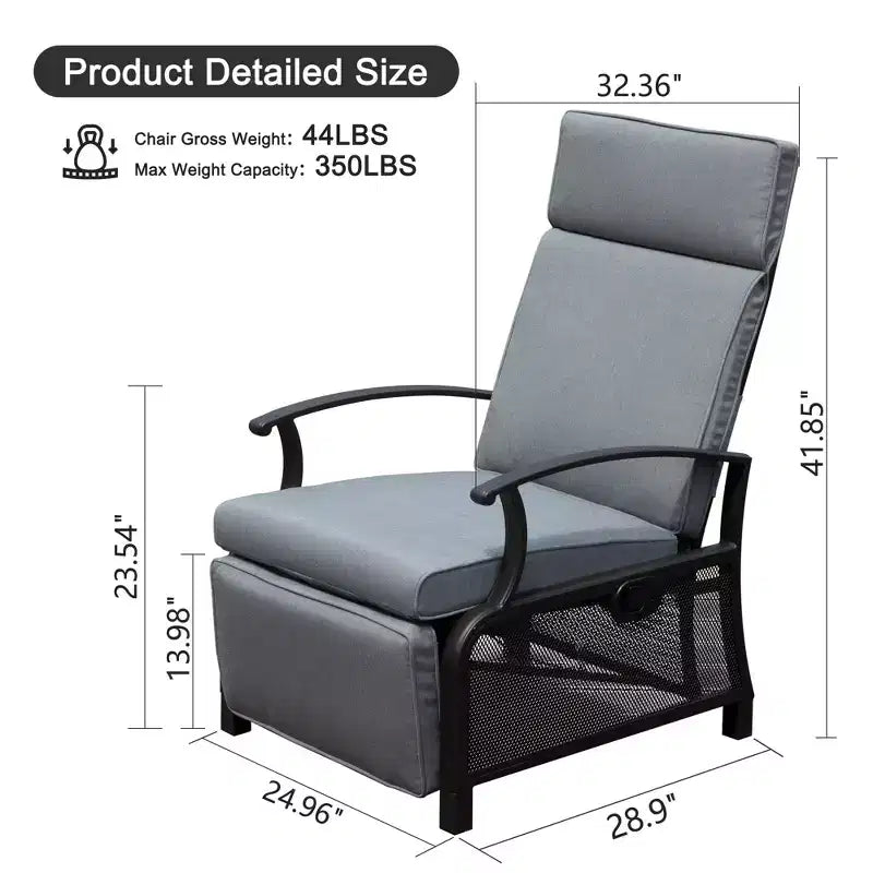 CLIHOME Adjustable Outdoor Patio Lounge Chair,with Flip Table Push Back & Removable Cushions