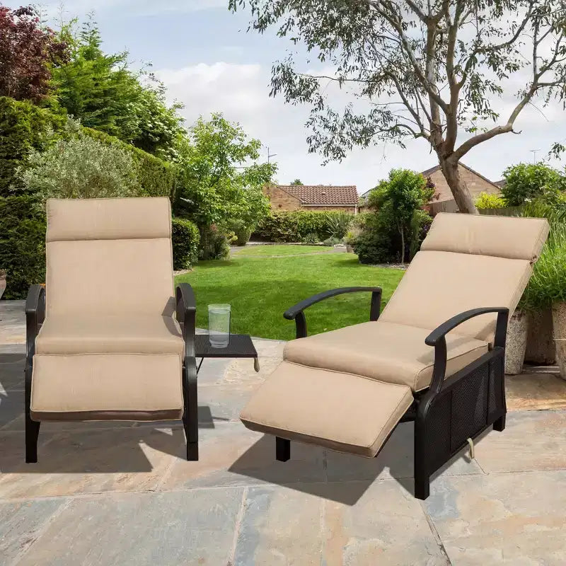 CLIHOME Adjustable Outdoor Patio Lounge Chair,with Flip Table Push Back & Removable Cushions