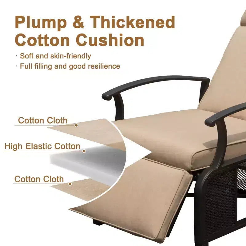 CLIHOME Adjustable Outdoor Patio Lounge Chair,with Flip Table Push Back & Removable Cushions
