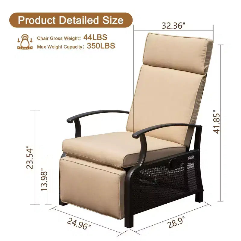 CLIHOME Adjustable Outdoor Patio Lounge Chair,with Flip Table Push Back & Removable Cushions