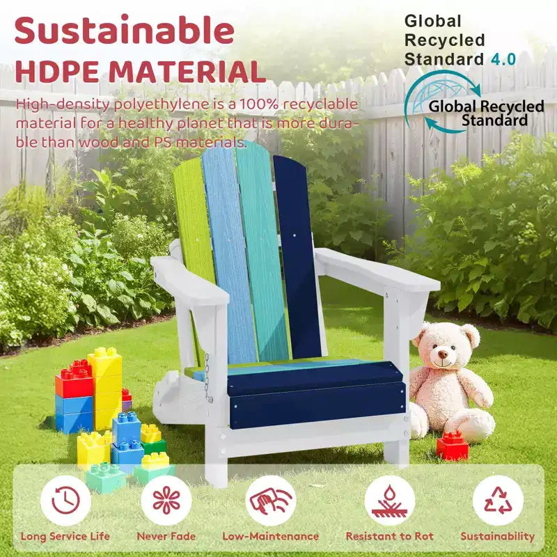 Hyleory Kids Foldable Adirondack Chair Set, 4-Piece  Durable HDPE Outdoor Chairs for Children