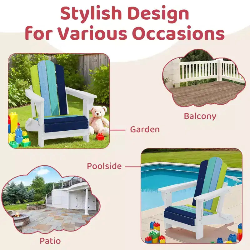 Hyleory Kids Foldable Adirondack Chair Set, 4-Piece  Durable HDPE Outdoor Chairs for Children