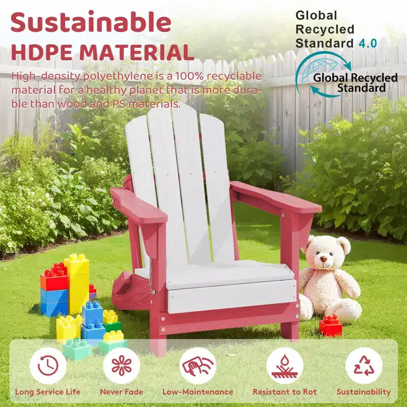 Hyleory Kids Foldable Adirondack Chair Set, 4-Piece  Durable HDPE Outdoor Chairs for Children