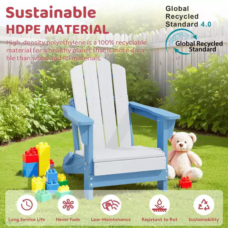 Hyleory Kids Foldable Adirondack Chair Set, 4-Piece  Durable HDPE Outdoor Chairs for Children