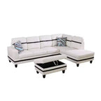 Divano componibile in similpelle semi-PU bianco e nero - Design moderno a L, cuscini trapuntati, pouf contenitore, arredamento chic per la casa