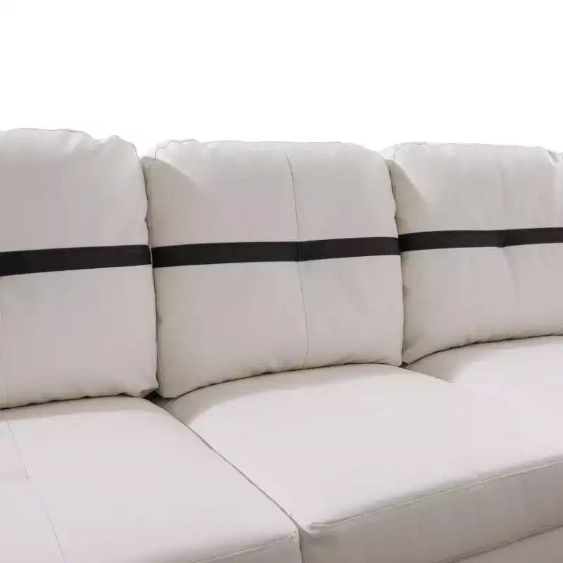 Divano componibile in similpelle semi-PU bianco e nero - Design moderno a L, cuscini trapuntati, pouf contenitore, arredamento chic per la casa