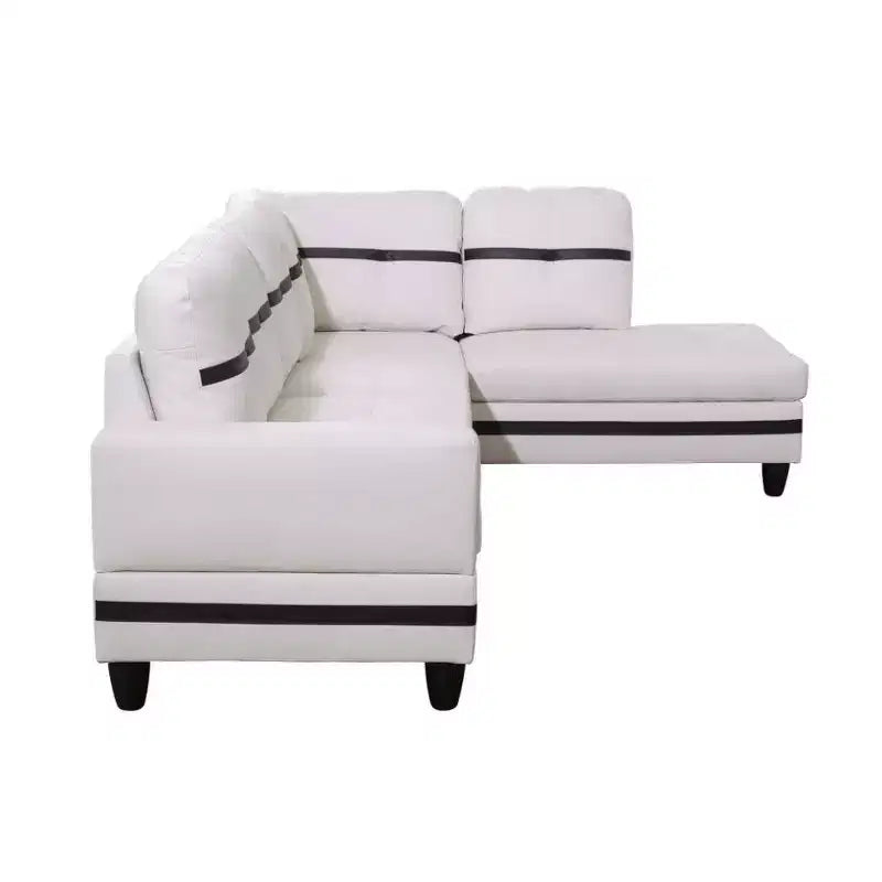 Divano componibile in similpelle semi-PU bianco e nero - Design moderno a L, cuscini trapuntati, pouf contenitore, arredamento chic per la casa