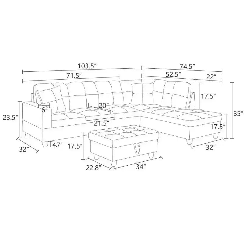 Divano componibile in similpelle semi-PU bianco e nero - Design moderno a L, cuscini trapuntati, pouf contenitore, arredamento chic per la casa