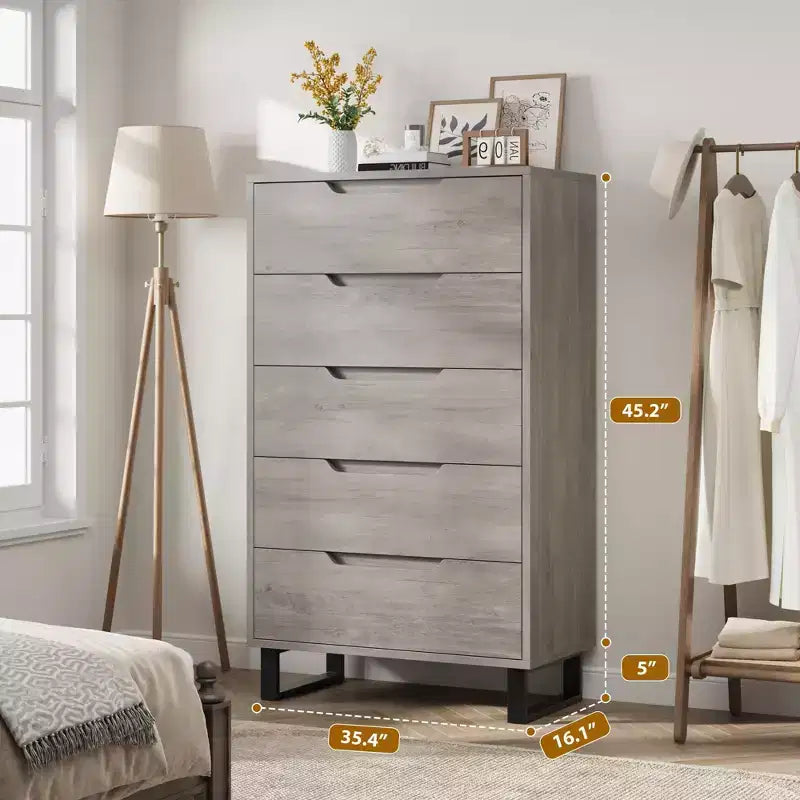 Freestanding Elegant Tall Storage Dressers with 5 Ample Drawer Space