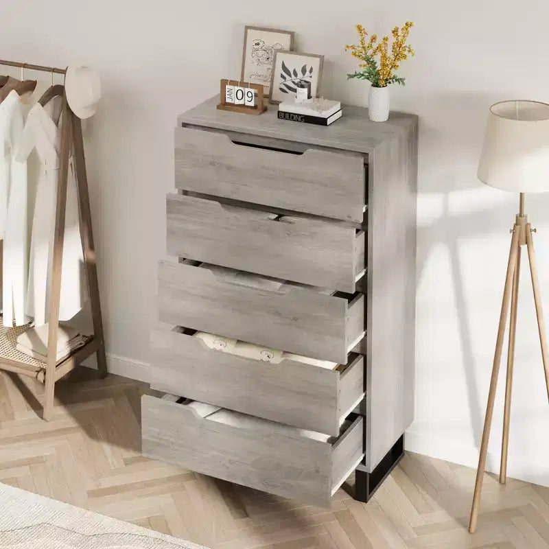 Freestanding Elegant Tall Storage Dressers with 5 Ample Drawer Space