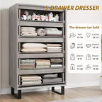 Freestanding Elegant Tall Storage Dressers with 5 Ample Drawer Space