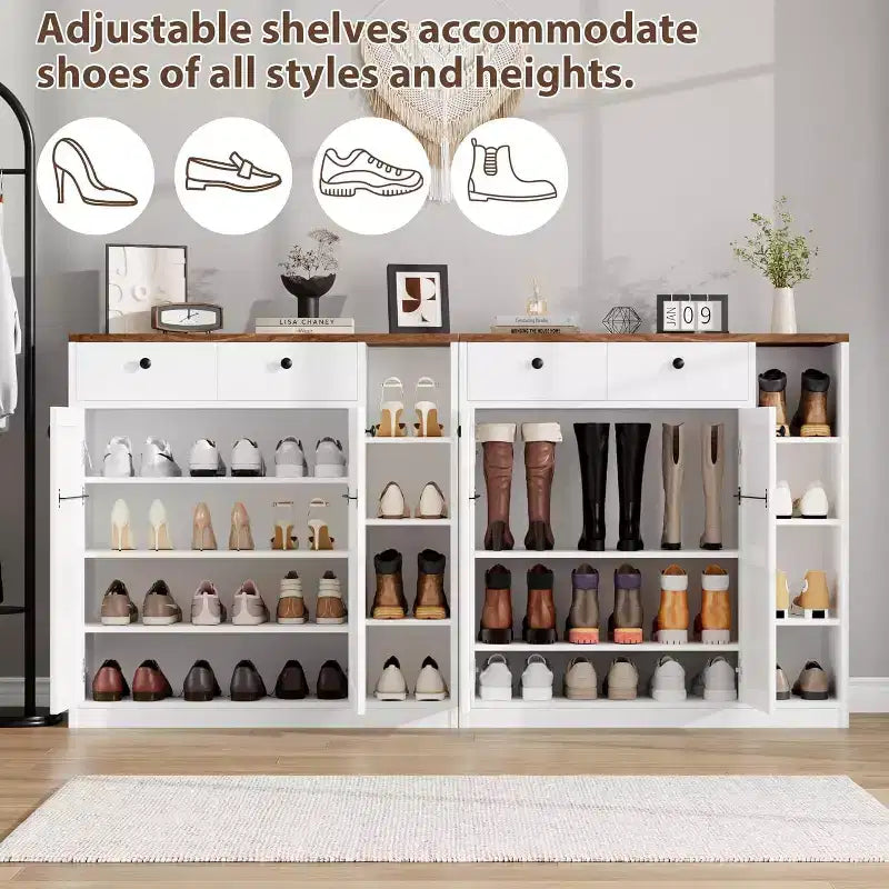 GustoWave Shoe Storage Cabinet with Doors and Drawers, 42'' Tall Shoe Cabinet with 3 Adjustable Shelves, 4-Tier Shoes Rack Organizer Cabinet