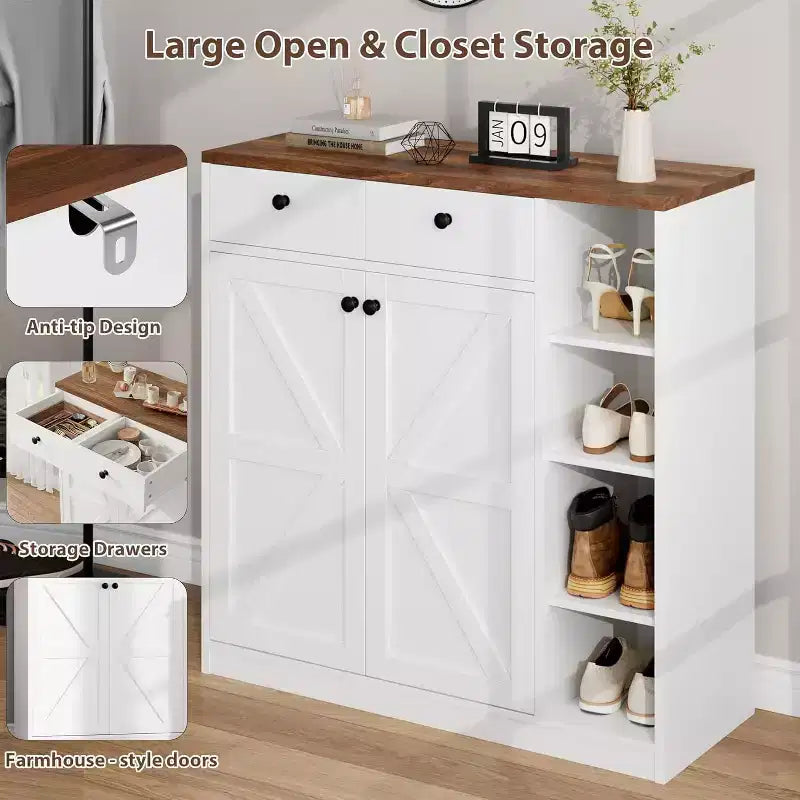 GustoWave Shoe Storage Cabinet with Doors and Drawers, 42'' Tall Shoe Cabinet with 3 Adjustable Shelves, 4-Tier Shoes Rack Organizer Cabinet