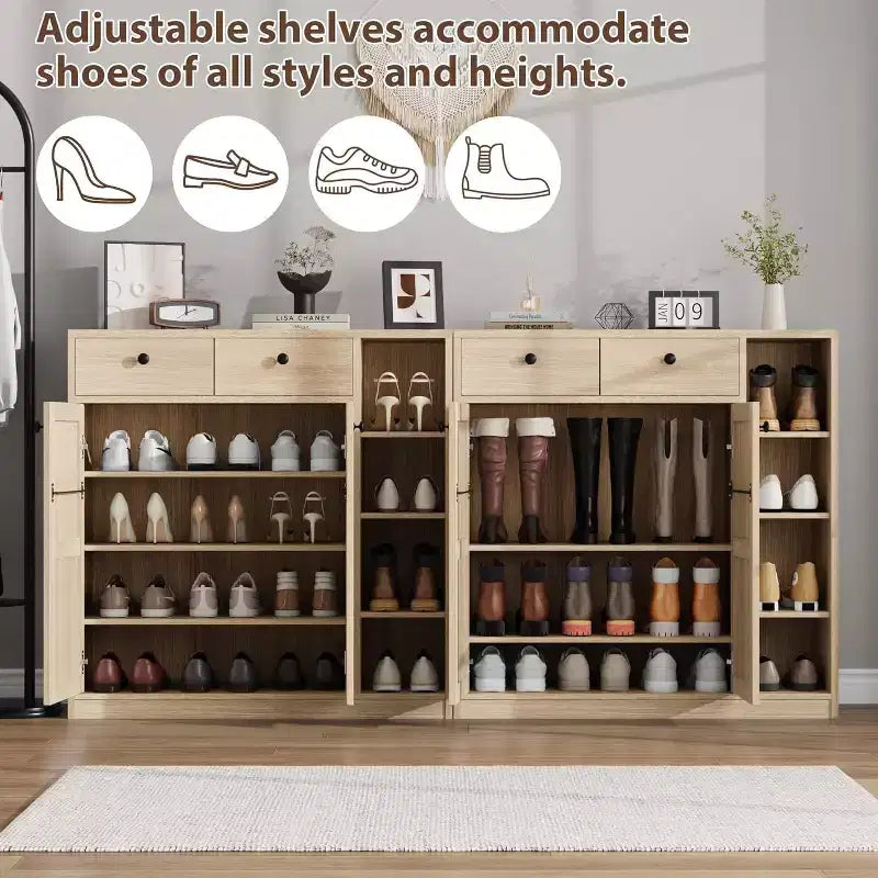 GustoWave Shoe Storage Cabinet with Doors and Drawers, 42'' Tall Shoe Cabinet with 3 Adjustable Shelves, 4-Tier Shoes Rack Organizer Cabinet