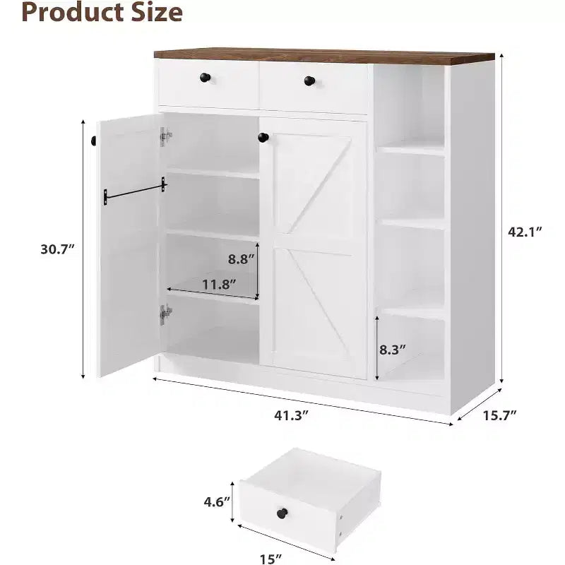 GustoWave Shoe Storage Cabinet with Doors and Drawers, 42'' Tall Shoe Cabinet with 3 Adjustable Shelves, 4-Tier Shoes Rack Organizer Cabinet