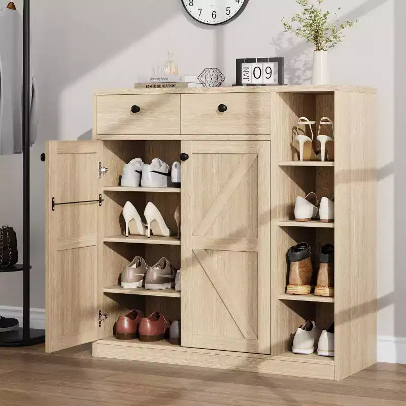GustoWave Shoe Storage Cabinet with Doors and Drawers, 42'' Tall Shoe Cabinet with 3 Adjustable Shelves, 4-Tier Shoes Rack Organizer Cabinet