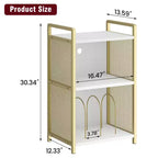 TROPOW Record Player Stand with Storage, Wooden Turntable Stand with Mesh Gold Metal Side, 3-Tier Golden Record Player Side Table