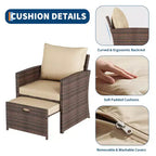 Set da conversazione per patio a 5 pezzi con schienale alto e 2 pouf e tavolo, sedie lounge in rattan PE resistente alle intemperie con morbidi cuscini