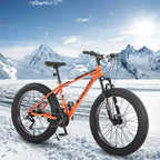 NAYSAYE Bicicletta da 26 pollici Fat Tire Bike 21 velocità Cambio Completo per Adulti e Ragazzi per Fuoristrada, Arancione, 74*25*41
