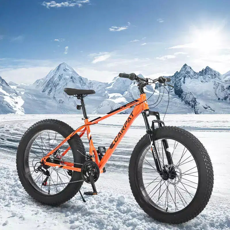 NAYSAYE Bicicletta da 26 pollici Fat Tire Bike 21 velocità Cambio Completo per Adulti e Ragazzi per Fuoristrada, Arancione, 74*25*41